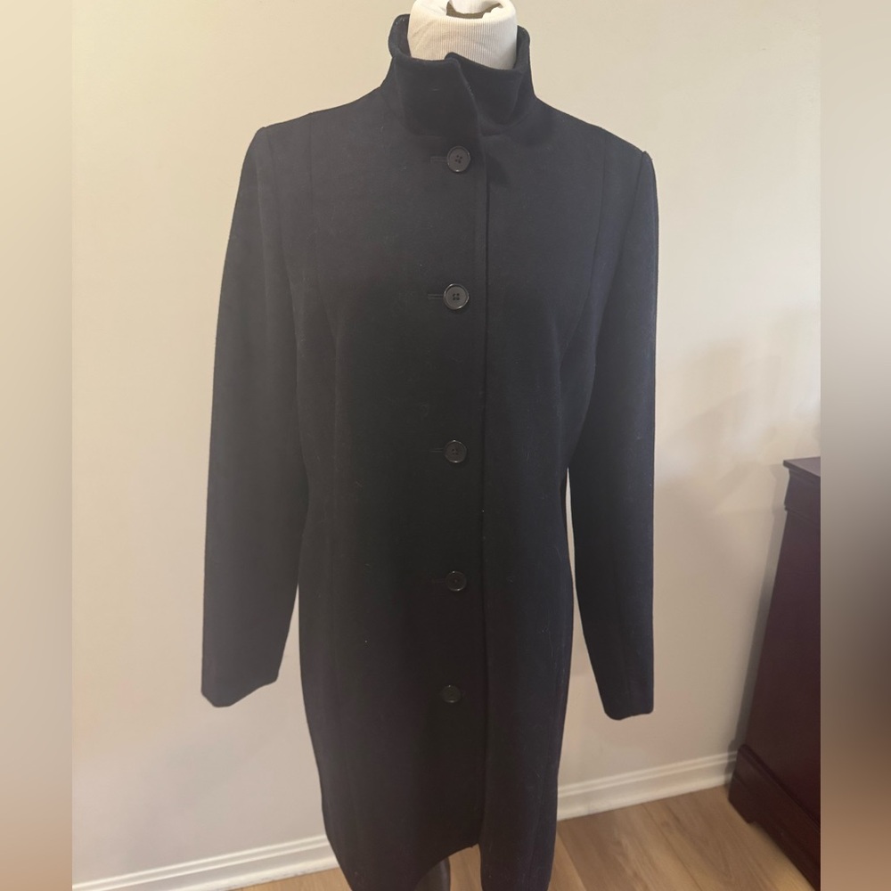 Lands' End Women's Black Wool Blend Button Front Coat
